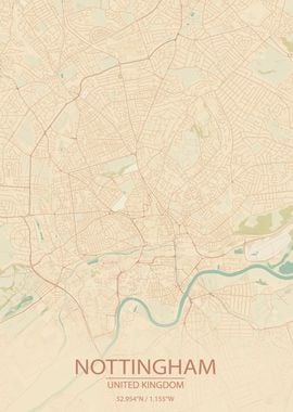 Nottingham UK Vintage Map