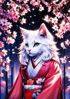 Anime cat in kimono