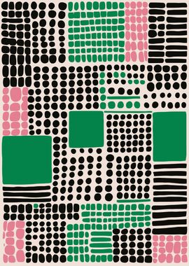 Green Pink Mid Century Art