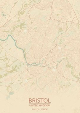 Bristol UK Vintage CityMap