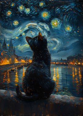 Cat In The Starry Night