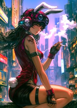 Cyberpunk Bunny Girl Smoke