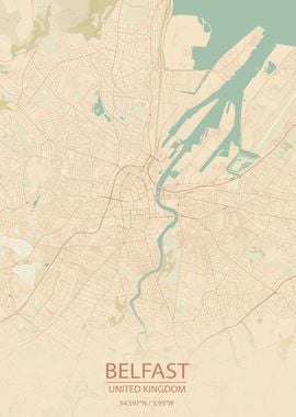 Belfast UK Vintage CityMap