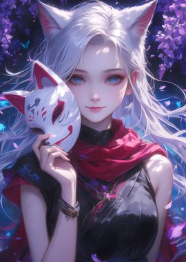 Anime Cute Fox Mask Girl