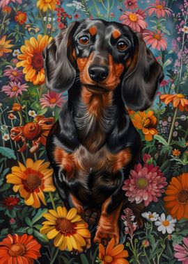 Floral Dachshund Portrait