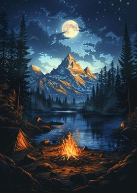 Mountain Campfire Camping