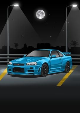 Nissan Skyline R34 cyan