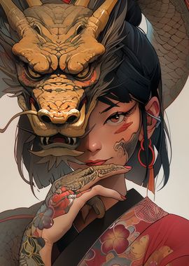 Geisha mask dragon