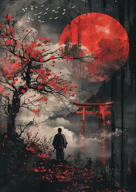 Red Moon Torii Gate Fuji