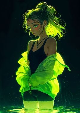 neon green glow anime girl