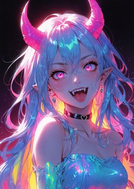 Sexy neon demon girl