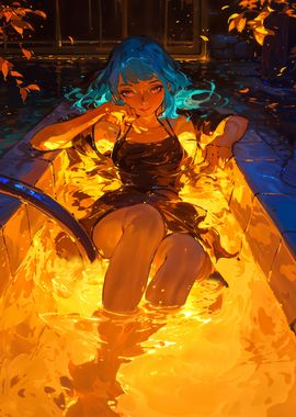 anime girl in lava pool