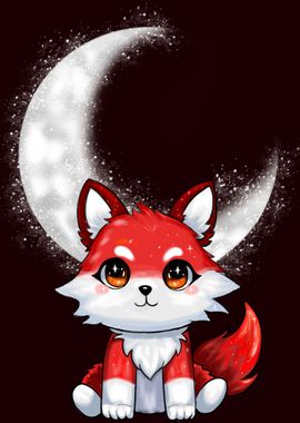 Cute red wolf by the moon