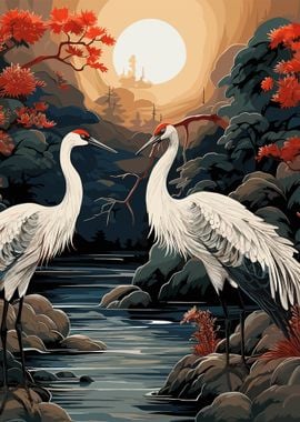 Japanese Crane In Forest