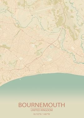 Bournemouth UK Vintage Map