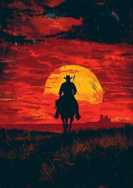 Sunset Landscape Cowboy