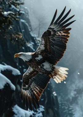 Sea eagle flying mountains