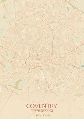 Coventry UK Vintage Map