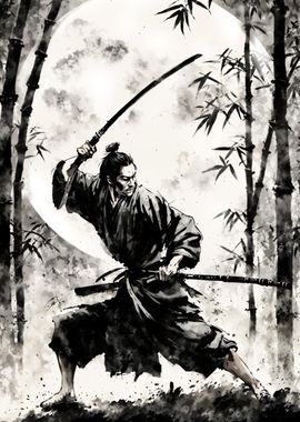 Samurai Sumi E Artwork