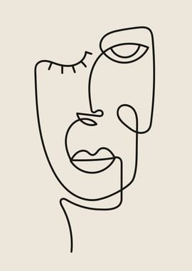 Sad Woman face line art