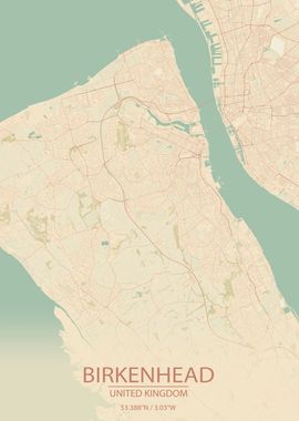 Birkenhead UK Vintage Map