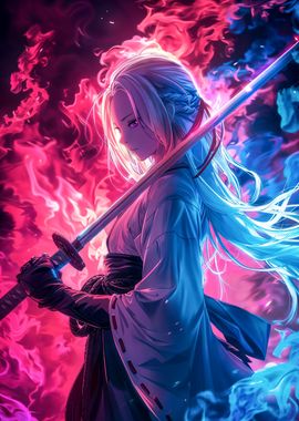 neon samurai anime girl