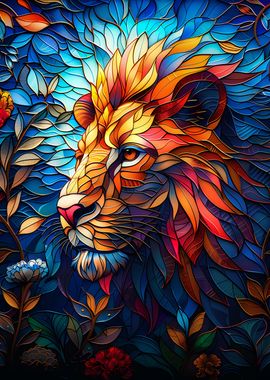 colrful stained glass lion