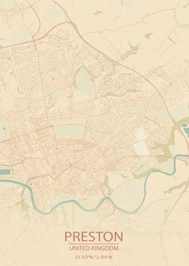 Preston UK Vintage CityMap