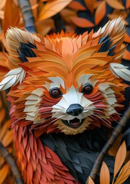 Happy Red Panda Paper Cut