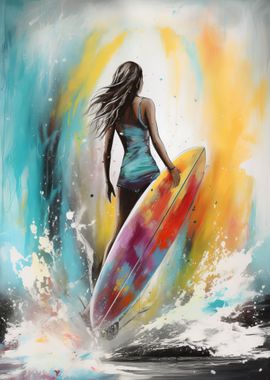 woman with surfboard