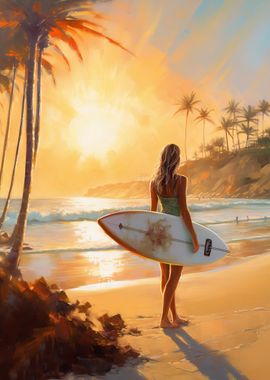 Woman with surfboard