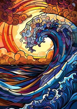 Stained Glass Ocean Wave