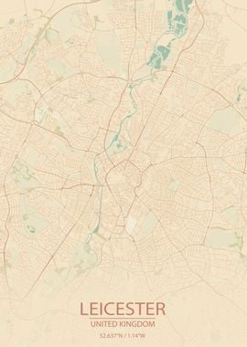 Leicester UK Vintage Map