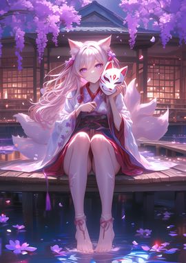 Kitsune Girl by the Pond