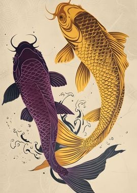 Gold Purple Koi Fish