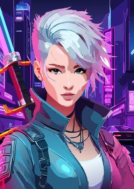 Cyberpunk Woman With Sword