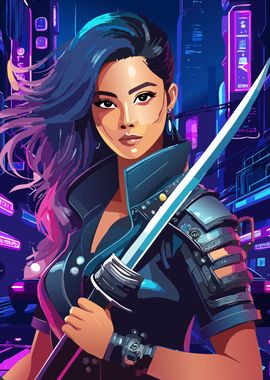 Cyberpunk Woman With Sword