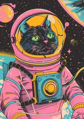 Pink Retro Astronaut Cat