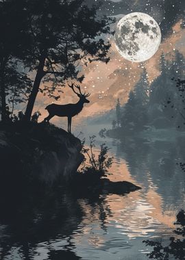 Deer Silhouette by Moonlit