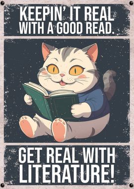 funny Cozy Cat Reading