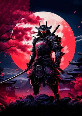 samurai red moon japanese