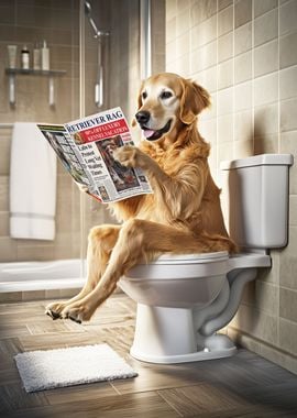 Golden Retriever on Toilet