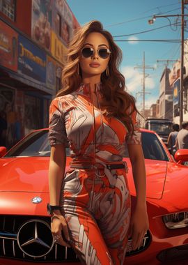 Stylish woman and Mercedes