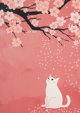 Cat Under Cherry Blossoms