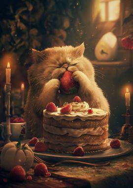 Funny Cat Cake Strawberry