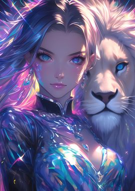 Glowing Girl with Lion