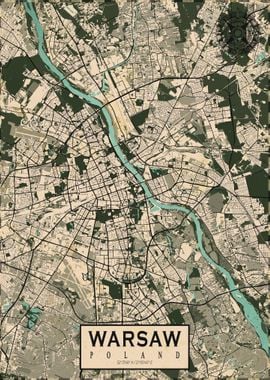 Warsaw City Map Vintage