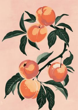 Watercolor Peaches on Pink