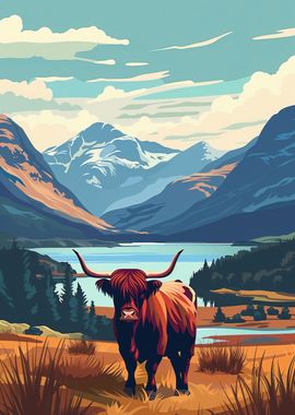 Highland Cow by Lake