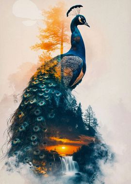 double exposure peacock